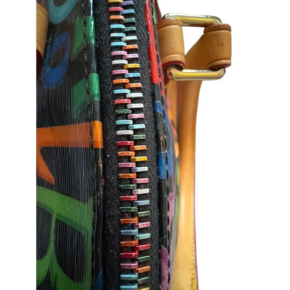 Dooney & Bourke Retro Grafica Monogram Black Rainbow Satchel Handbag Purse Y2K